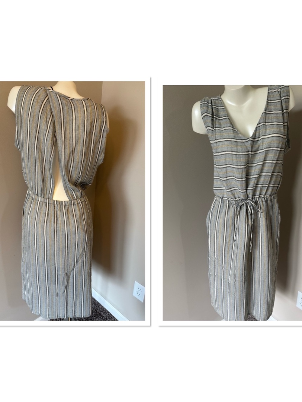NEW PrAna Ecotropics Dress Gold Stripe Organic Cotton Sz Medium Cutout Back NWT